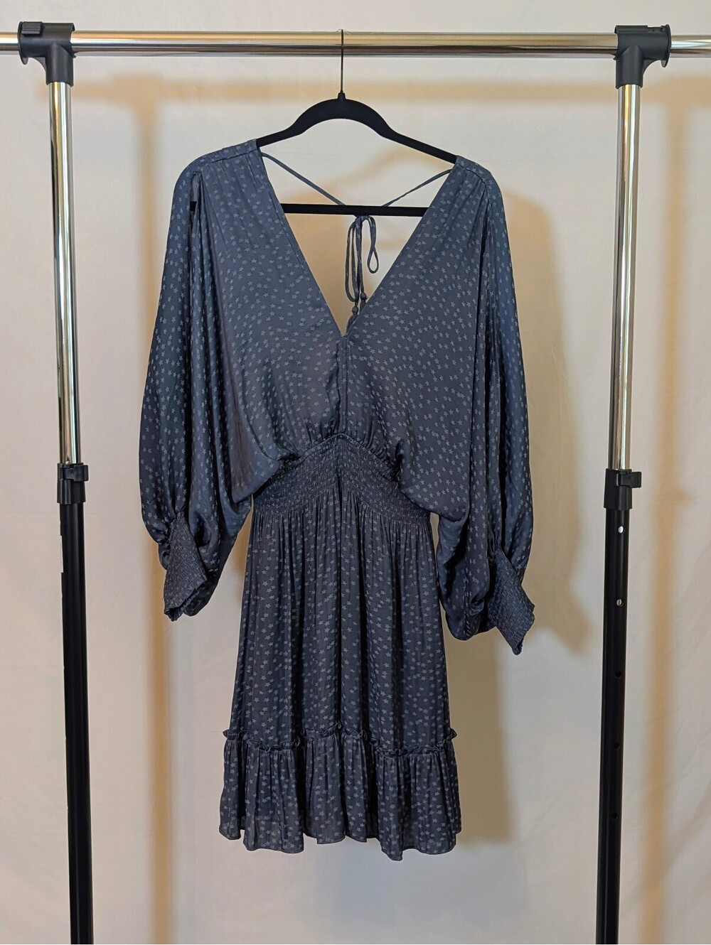 LoveStitch Marbella Split Sleeve Blue Star Print Mini Dress Size Large